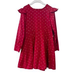 HANNA ANDERSSON Glimmer Dot Dress Girls 6-7 120cm Red & Gold Polka Dots EUC